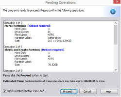 Showing the panel with the pending operations in AOMEI Partition Assistant Standard Edition